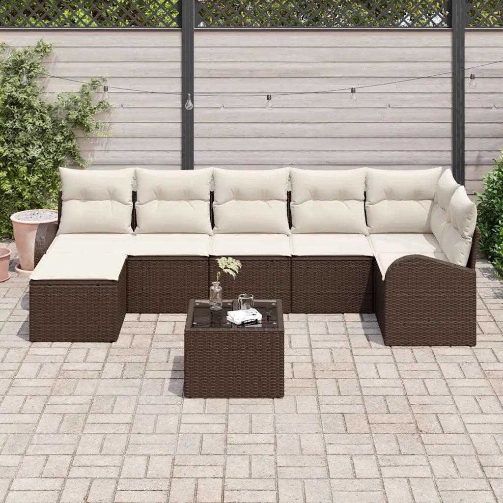 Set Divano da Giardino con cuscino 8 pcs Marrone Poly Rattan 3346138
