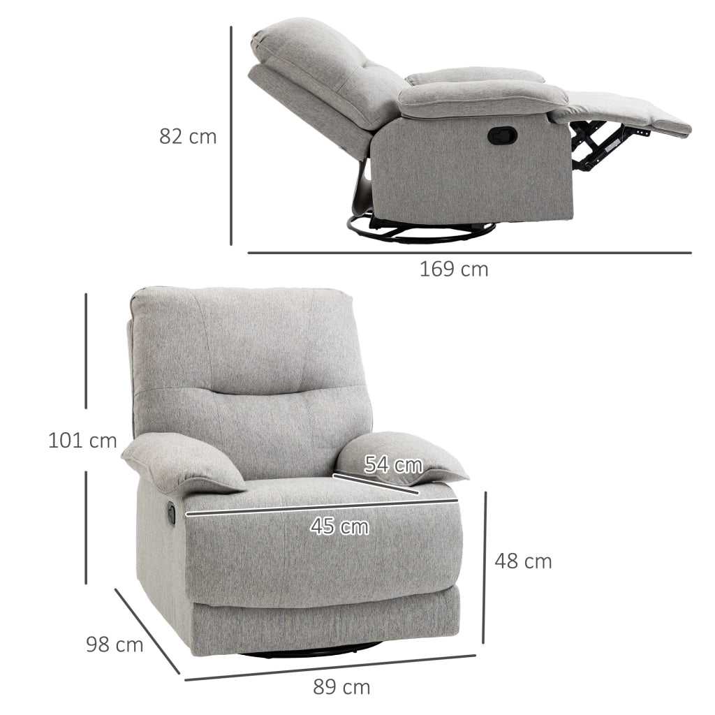 Poltrona relax reclinabile con poggiapiedi, tessuto effetto lino, grigio chiaro