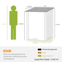 Casetta da Giardino Porta Attrezzi in Acciaio Galvanizzato e Porta, 100x103x160cm, Marrone