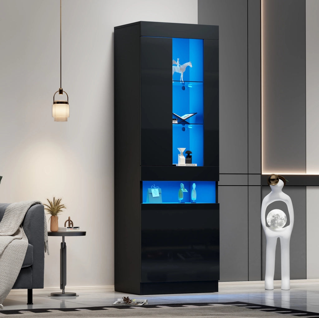 Vetrina moderna con LED USB 50 x 40 x 180 cm; in pannello truciolare nero
