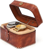 Cassa in Pelle con Orologio a Doppia Faccia per Display Gioielli e Monete in Pelle Marrone OT727LE2