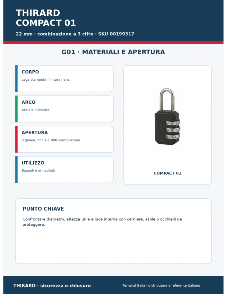 Lucchetto a combinazione Compact 01, bagaglio, armadietto, 22 mm, 3 cifre – THIRARD