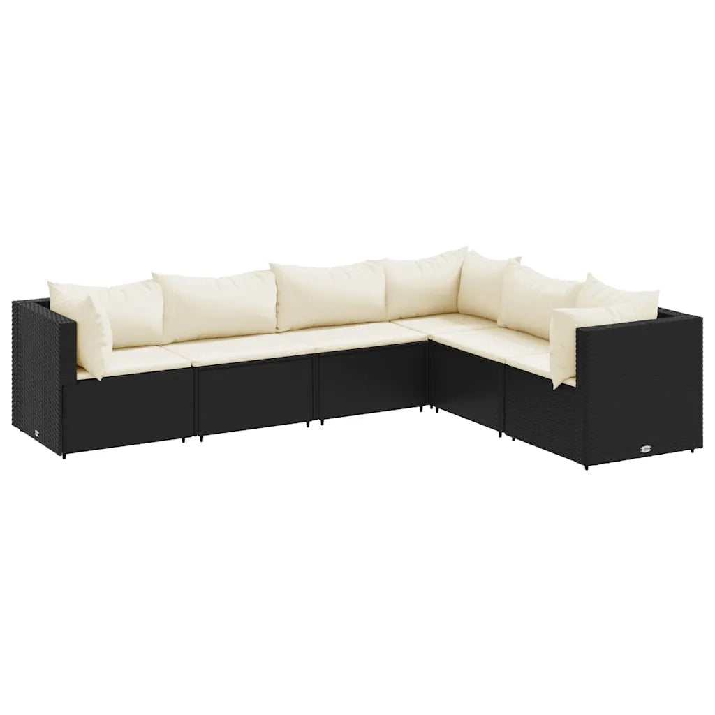 Set Mobili da Giardino 6 pz con Cuscini in Polyrattan Nero