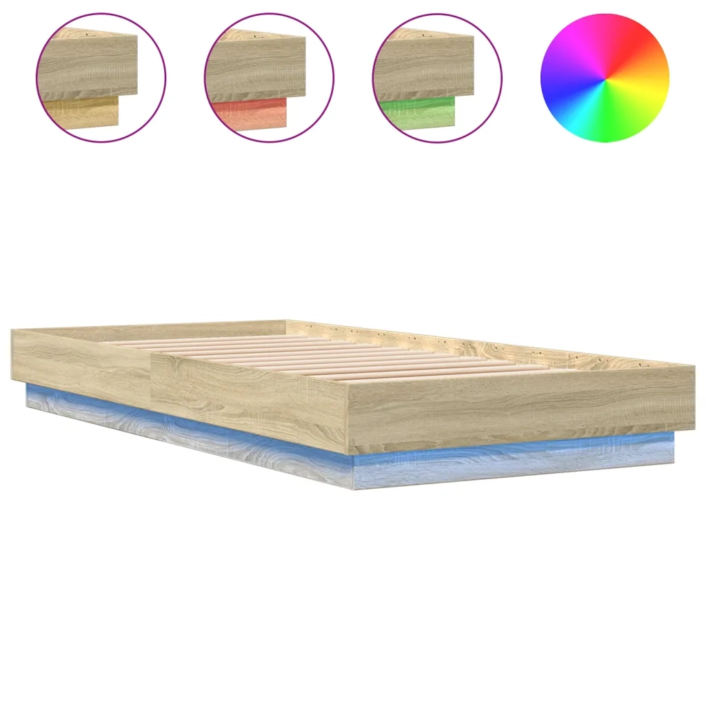 Letto singolo | Letto per adulti | Giroletto con LED Rovere Sonoma 100x200 cm