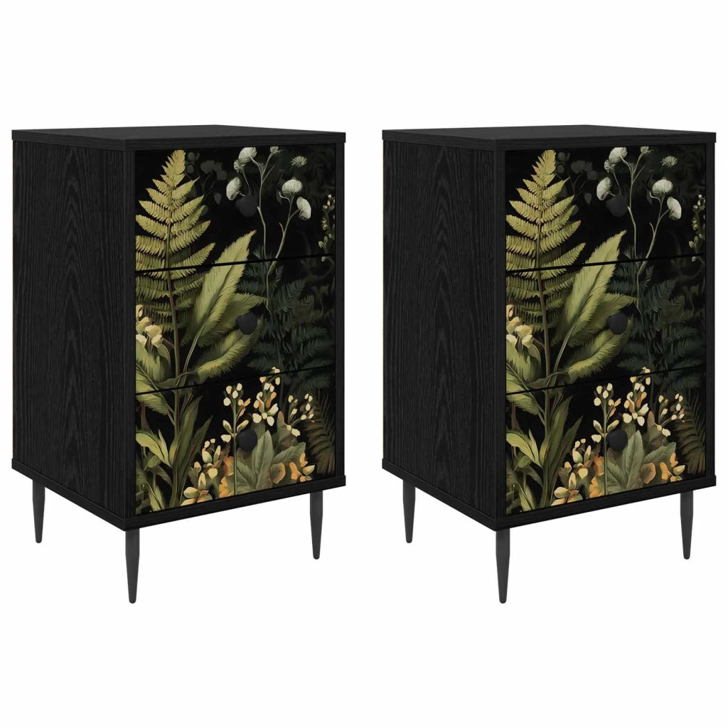 Armadio da Notte RHENEN 2 pz Rovere Nero 36 x 33 x 61 cm 8007310