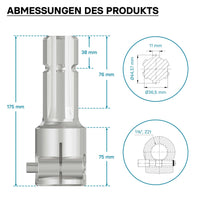 Boccola albero cardanico 175 mm Attacco albero scanalato 1 3/8" 21 denti Albero uscita 1 3/4" 6D