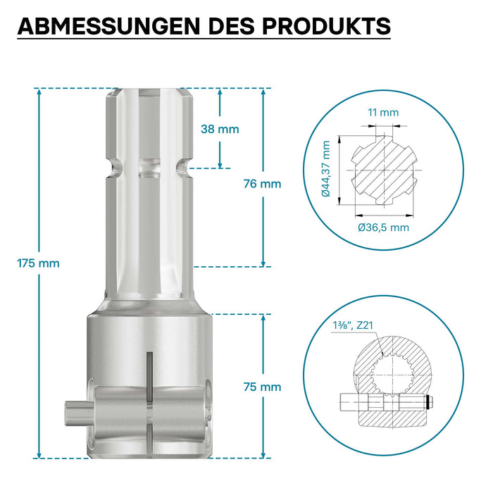 Boccola albero cardanico 175 mm Attacco albero scanalato 1 3/8" 21 denti Albero uscita 1 3/4" 6D