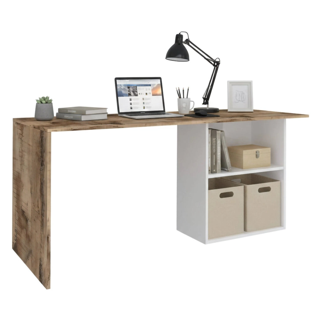 Antioco, Scrivania 2 Ripiani Made in Italy, 110x50x75h cm Bianco Lucido