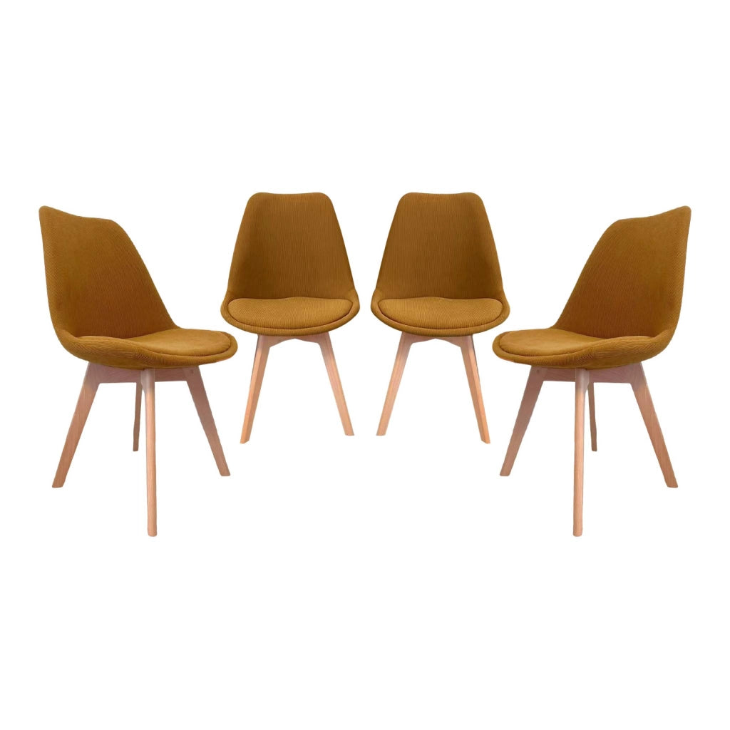 Set di 4 sedie scandinave in legno di faggio e velluto a coste , ocra