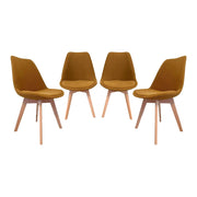 Set di 4 sedie scandinave in legno di faggio e velluto a coste , ocra
