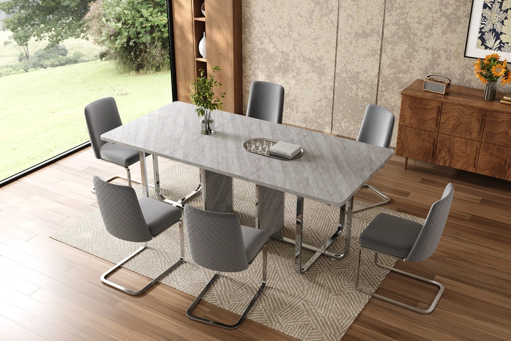 Tavolo da pranzo moderno 180 x 80 cm, piano in MDF grigio e gambe in metallo, per 6-8 persone