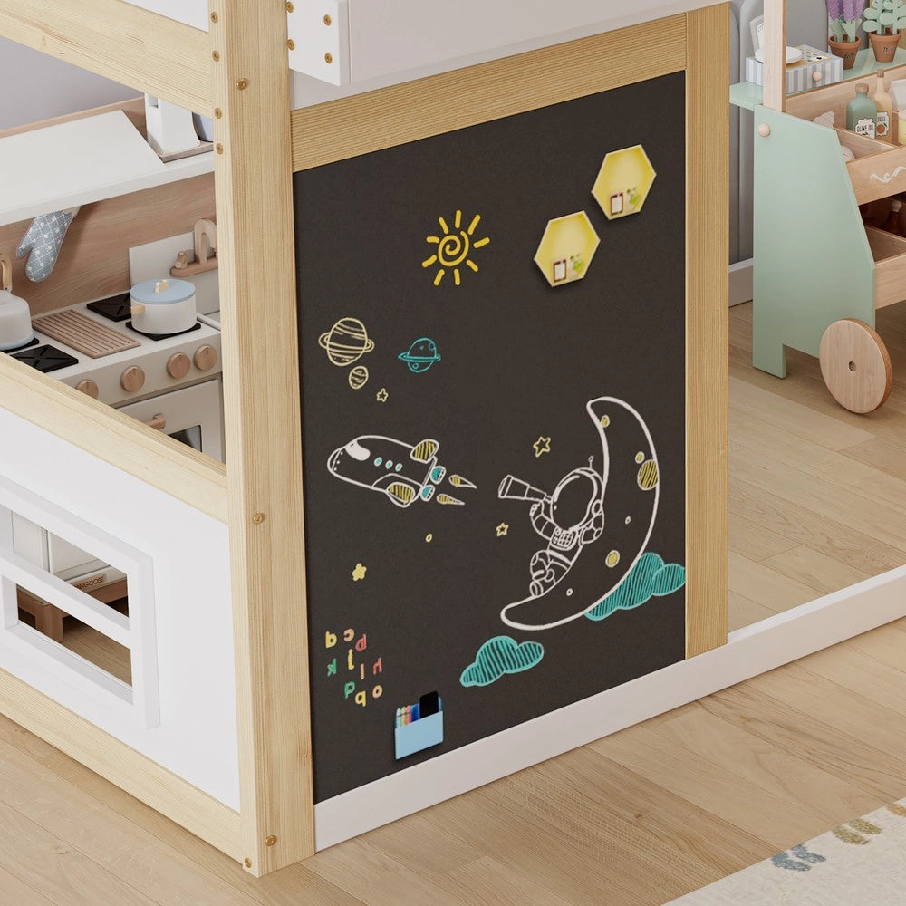 Letto a Soppalco per Bambini con Cassetti e Rete a Doghe ¨C MINIMAL ¨C Pino e MDF, Bianco/Naturale, 90x200
