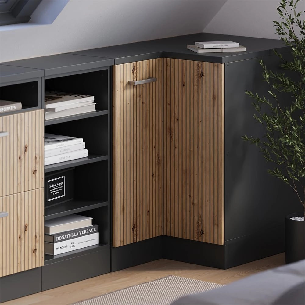 Mobile sottotetto Mobile angolare Rion, Rovere artigianale, 75.6 x 81.6 cm con 1 porta, carcassa dell’armadio profondità 60 cm, adatto per il salvaspazio sotto tetti spioventi