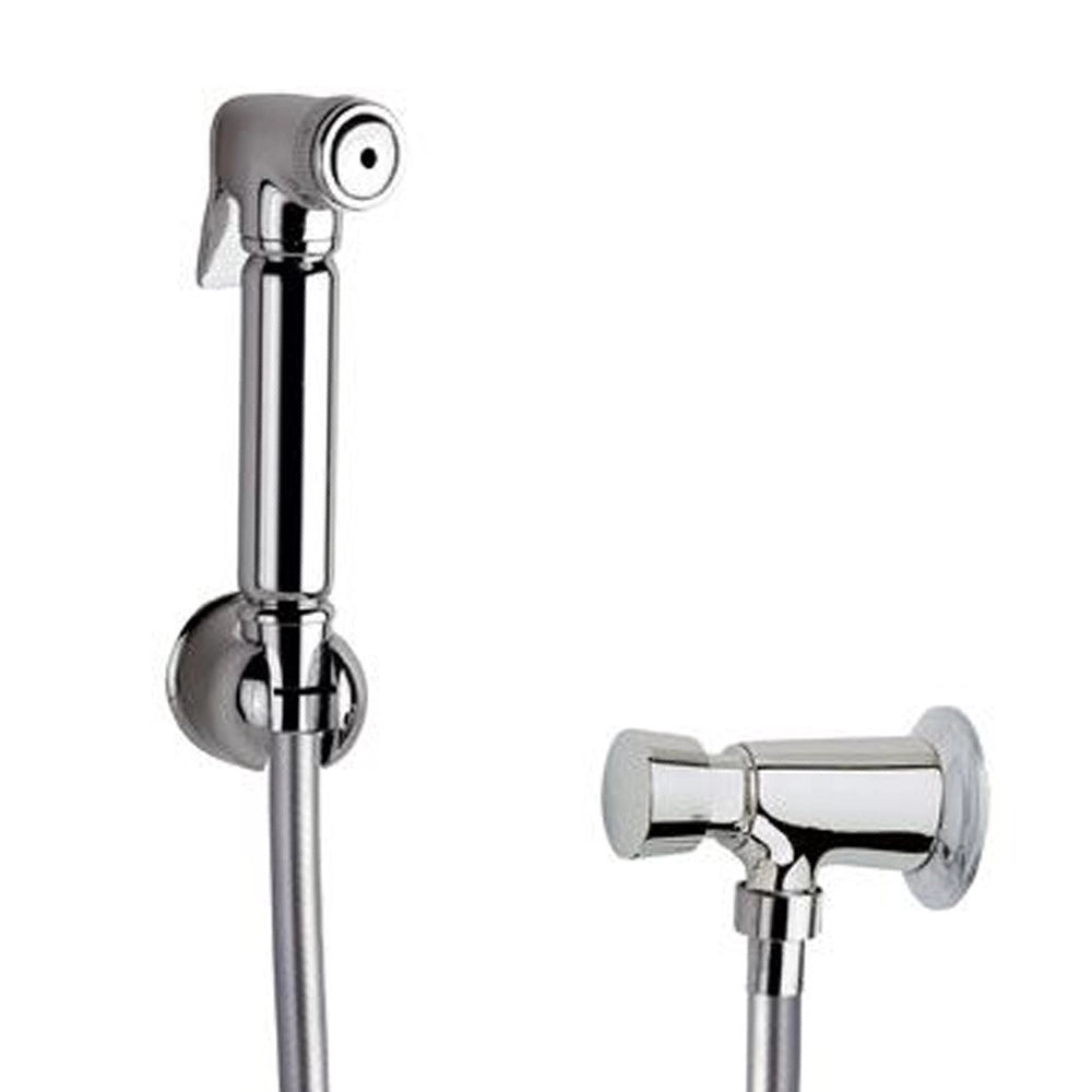 Set idroscopino composto da: idroscopino a pulsante in ottone cromato, flessibile conico e rubinetto temporizzato