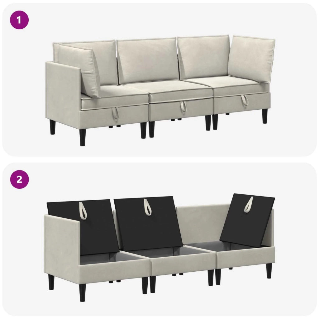 Set di mobili per il soggiorno con cuscino 3 pcs Crema Velluto