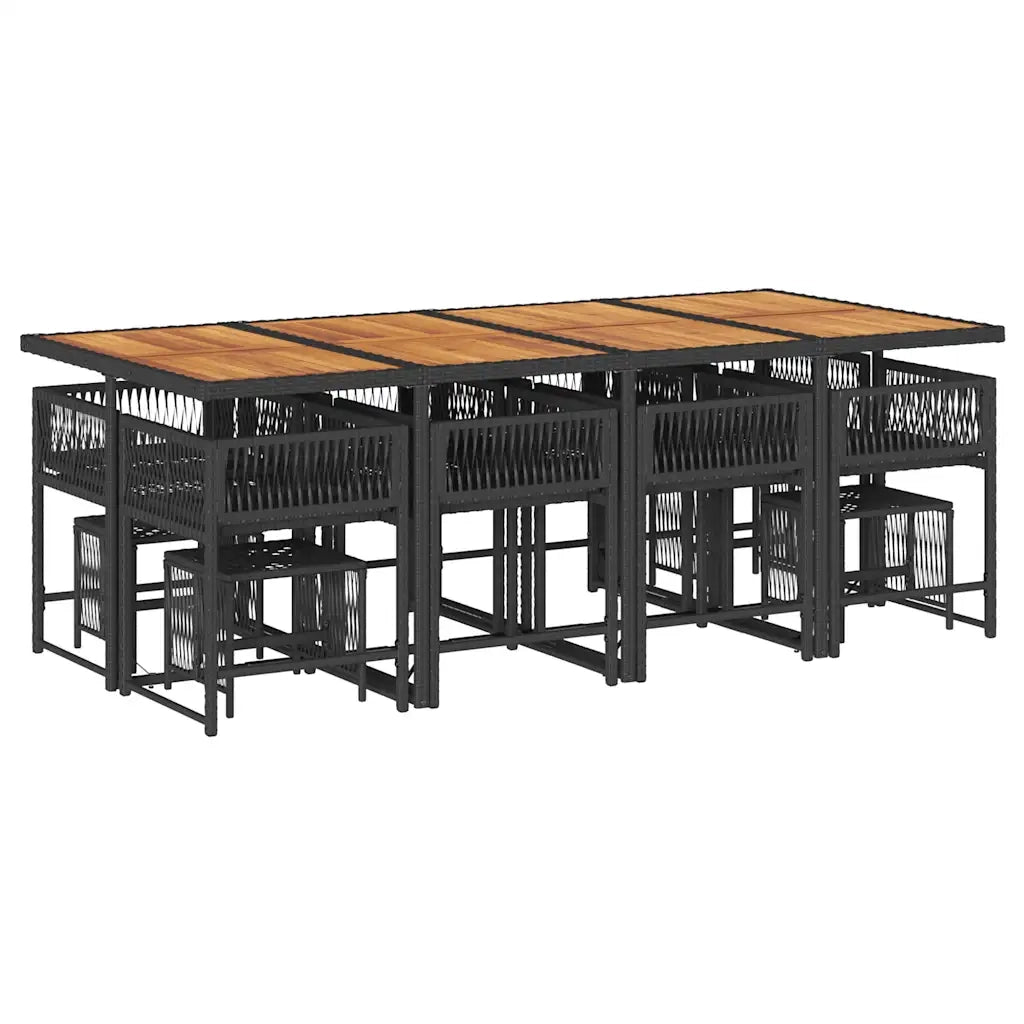 Set da Pranzo da Giardino 13pz con Cuscini Nero in Polyrattan 3211527