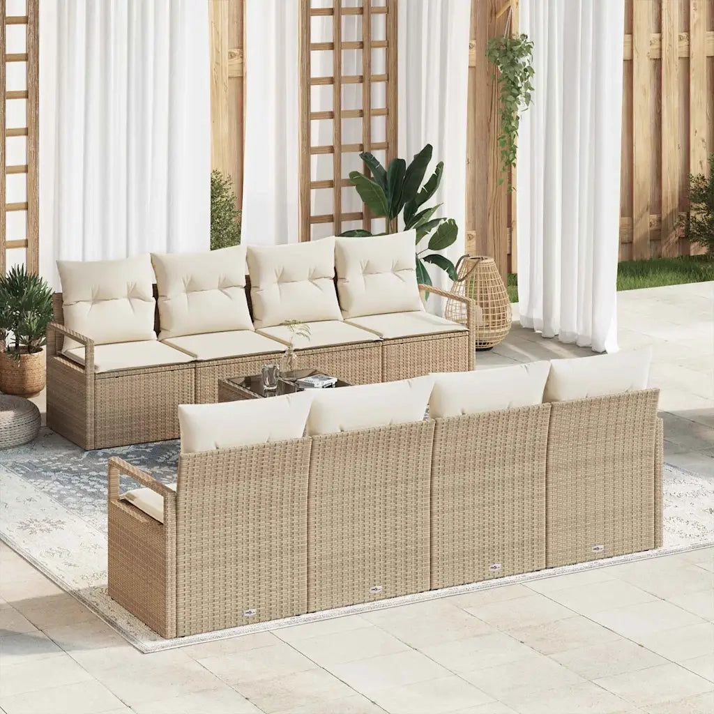 Set di divani con cuscino 7 pcs Beige e Crema polyrattan