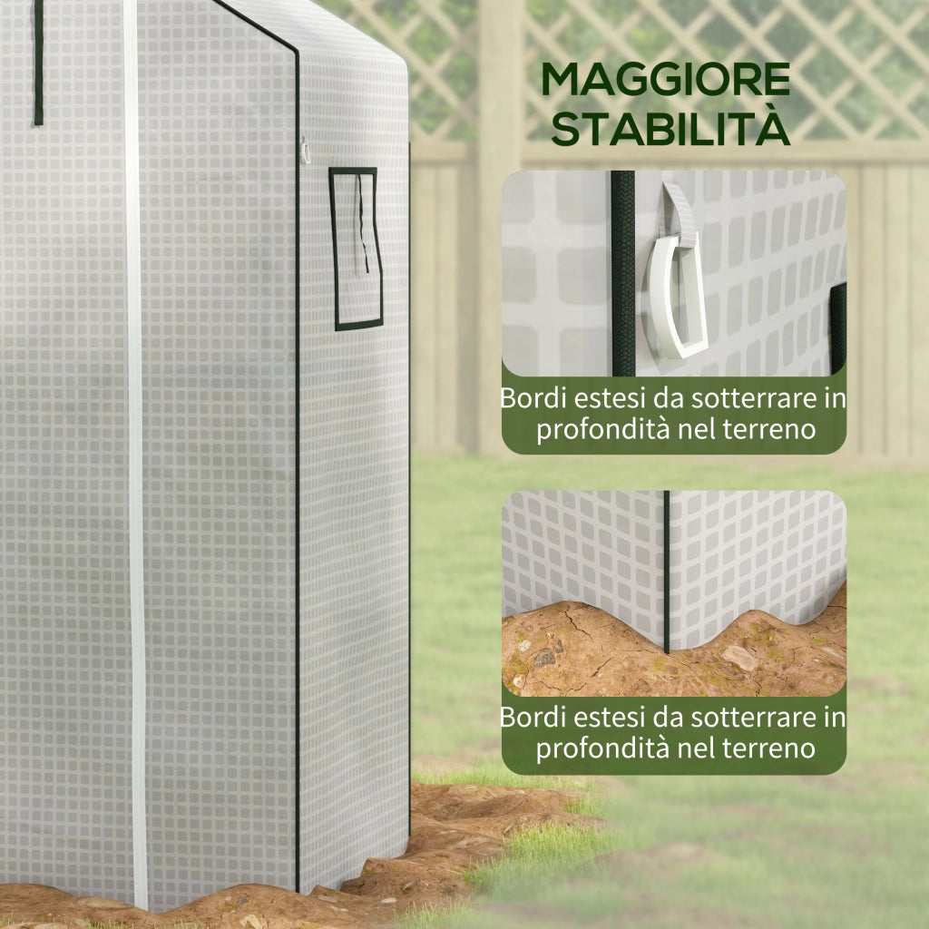 Copertura Serra da Giardino 140x73x190 cm con Porta a Cerniera e Finestre in PE Bianco