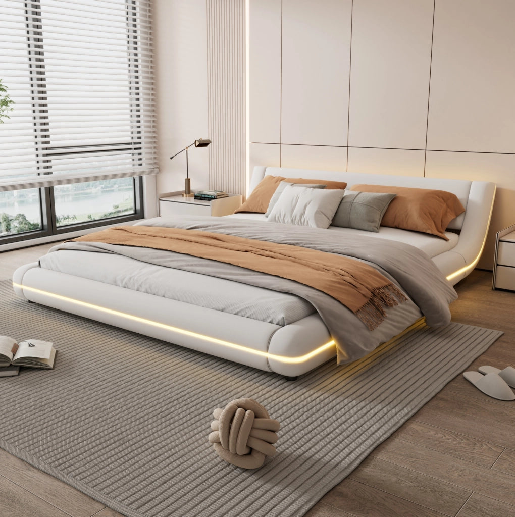 Letto basso 160x200 cm in PU bianco con LED regolabili