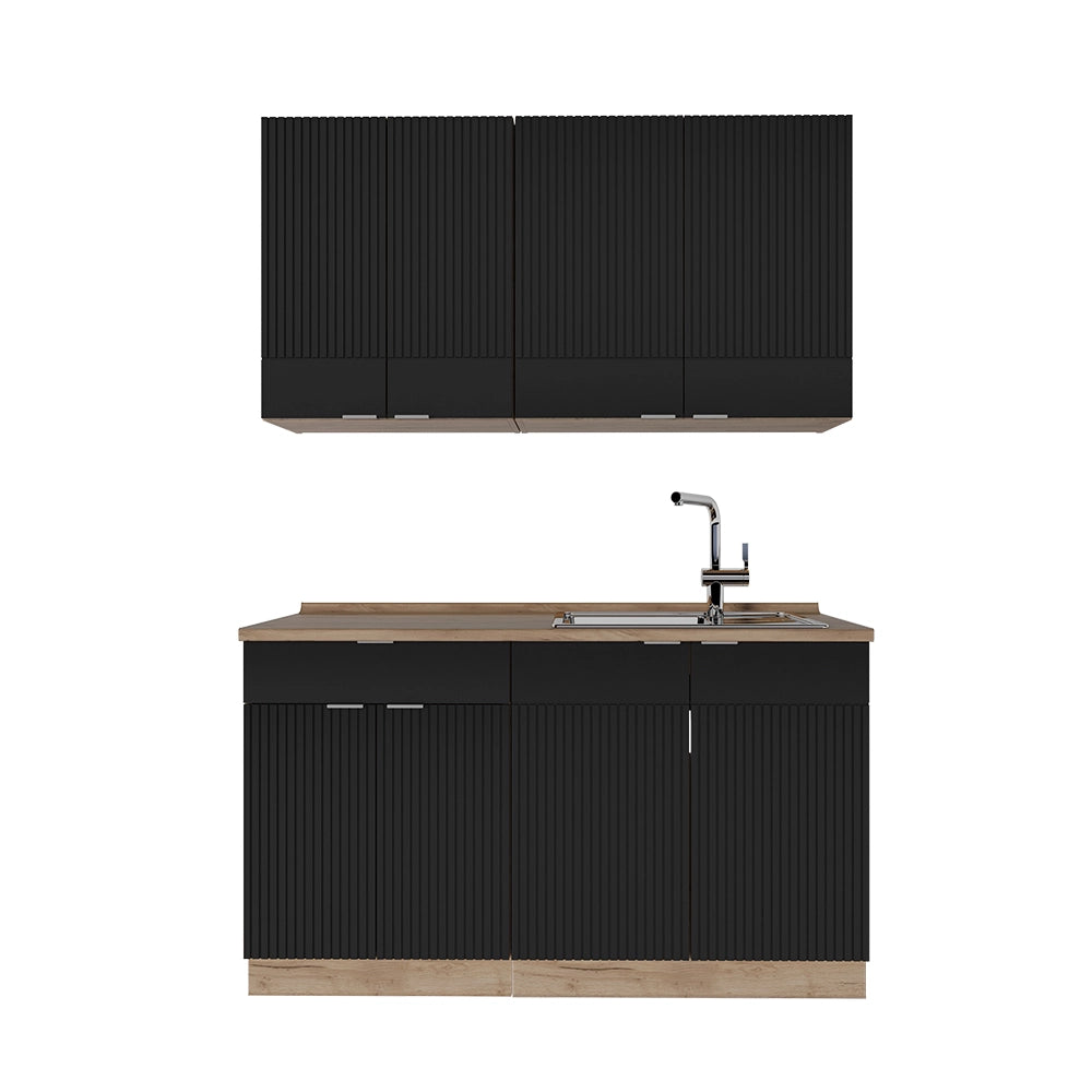 Cucina completa Fame-Line Nero rigato/Rovere dorato 140 cm, PL Rovere Vicco