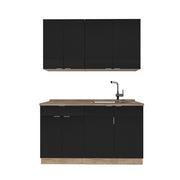Cucina completa Fame-Line Nero rigato/Rovere dorato 140 cm, PL Rovere Vicco
