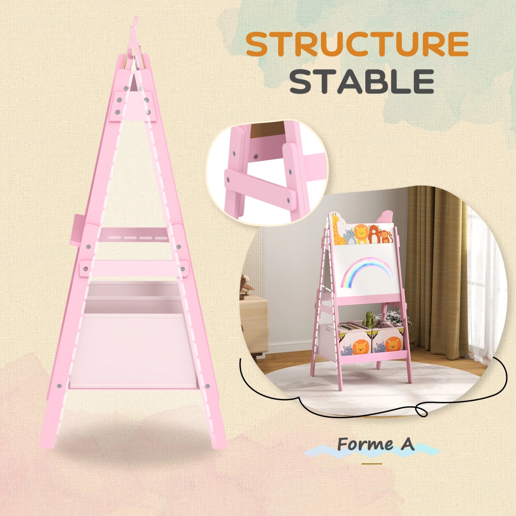 Cavalletto doppia faccia con contenitori per bambini 3-8 anni ¨C zephmum ¨C rosa 49x53.5x113 cm