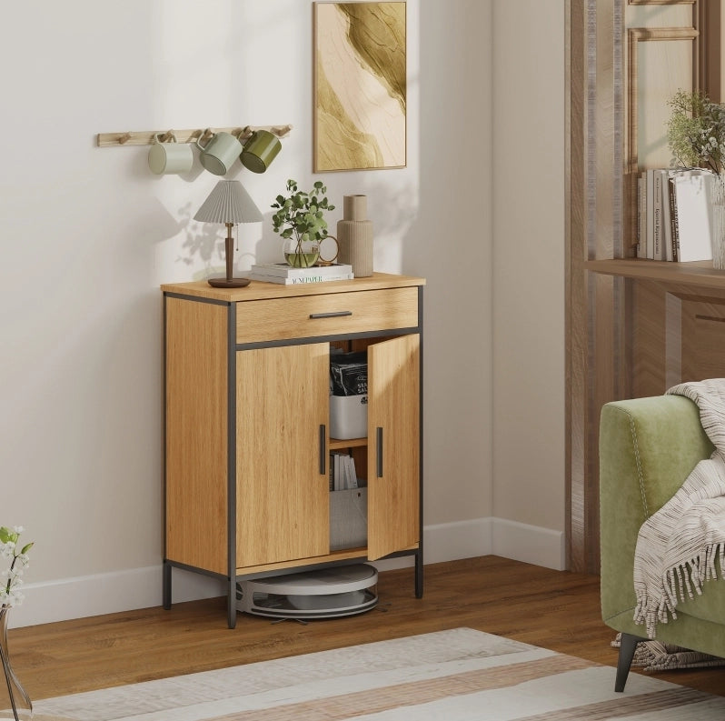 Mobile bagno con cassetto e 2 ante; ripiano regolabile; MDF e acciaio; rovere