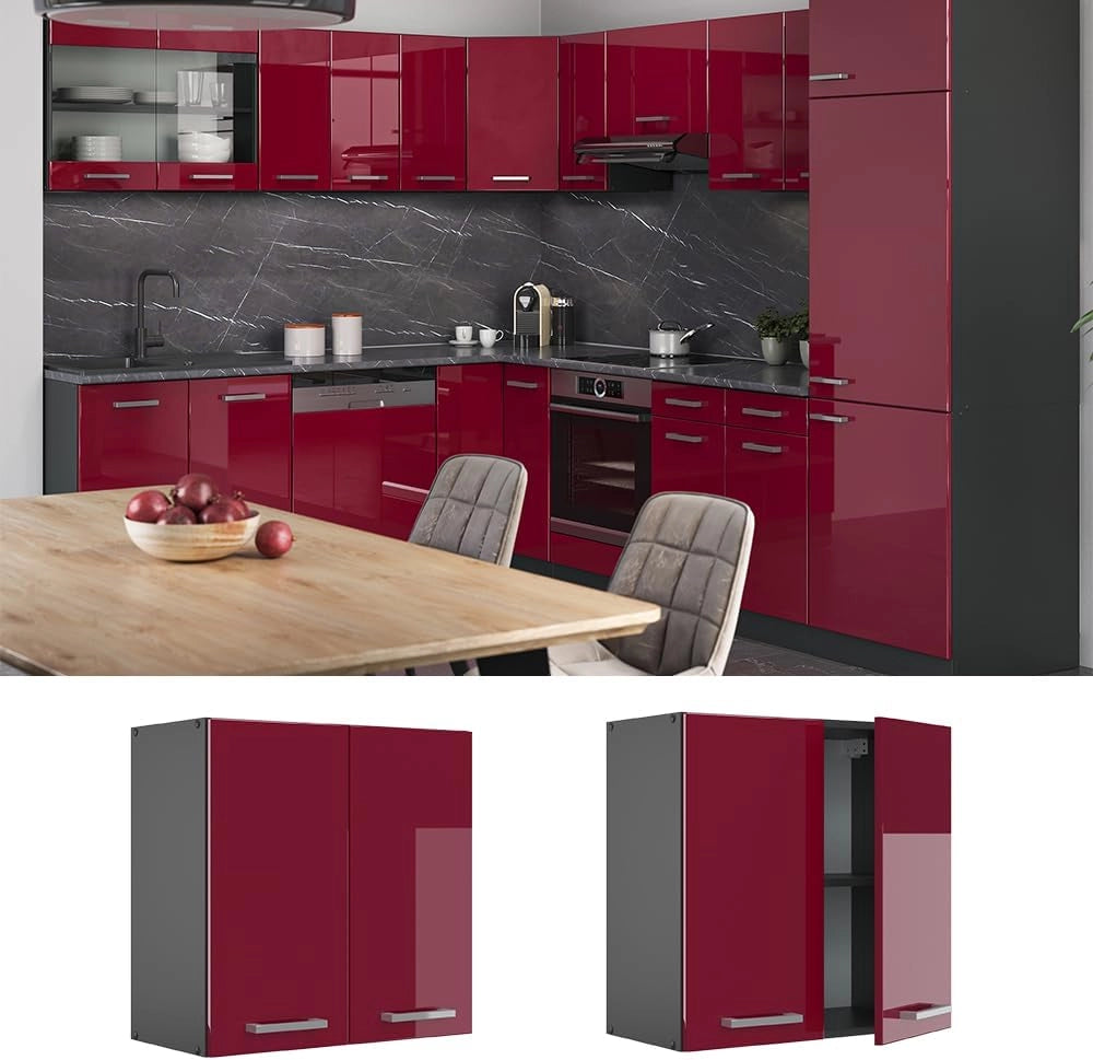 Pensile da cucina R-Line, Rosso lucido, 60 cm, per la libera combinazione all'interno di sistemi cucina modulari