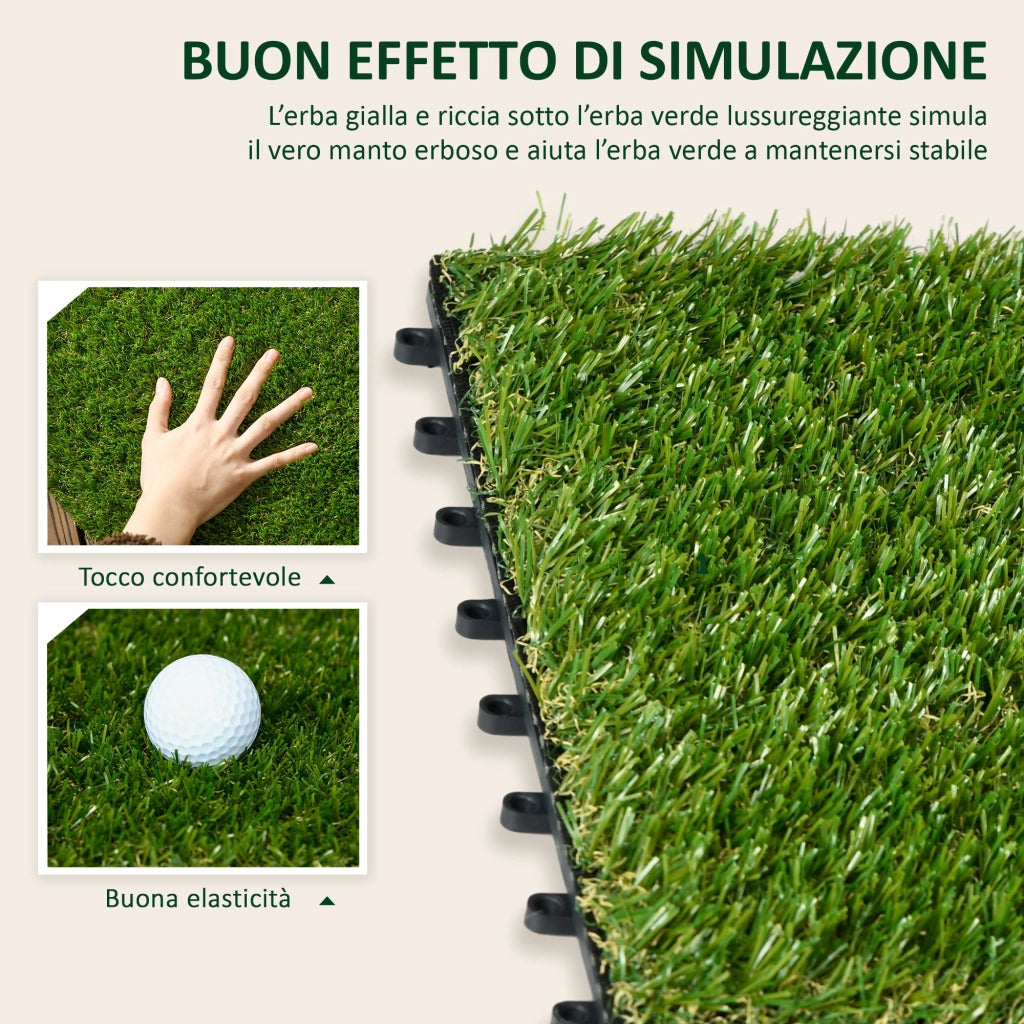 Set 10 Piastrelle 30x30 cm Erba Finta 20 mm Prato Artificiale Sintetico Realistico Verde Scuro