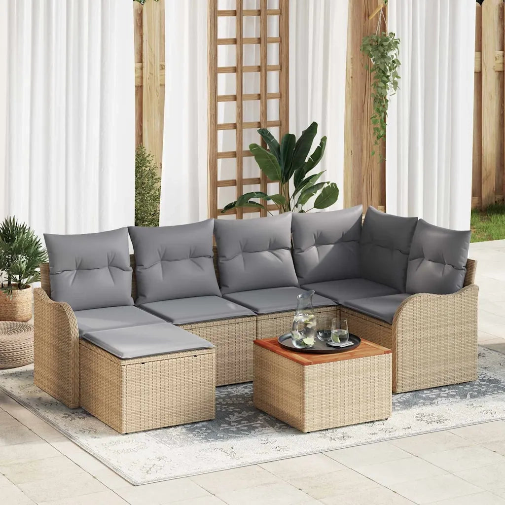 Set Divano da Giardino con cuscino 7 pcs Beige polyrattan