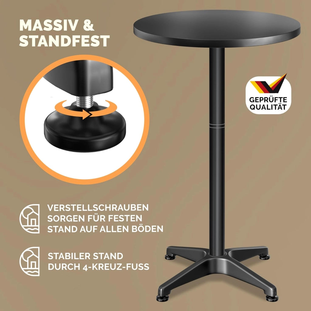 ® Set 2 Tavoli da Bar 2in1 Regolabili Pieghevoli 70 cm/115 cm Resistenti Alluminio Ø 60 cm Tavolini Esterno Neri