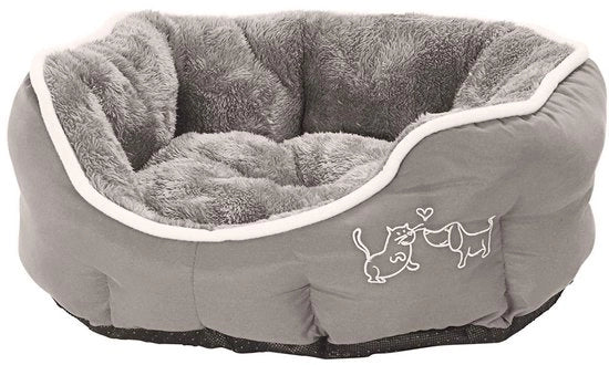 Letto per cani e gatti ovoidale, dimensioni circa 45 x 40 x 14 cm, materiale polyester, colore grigio