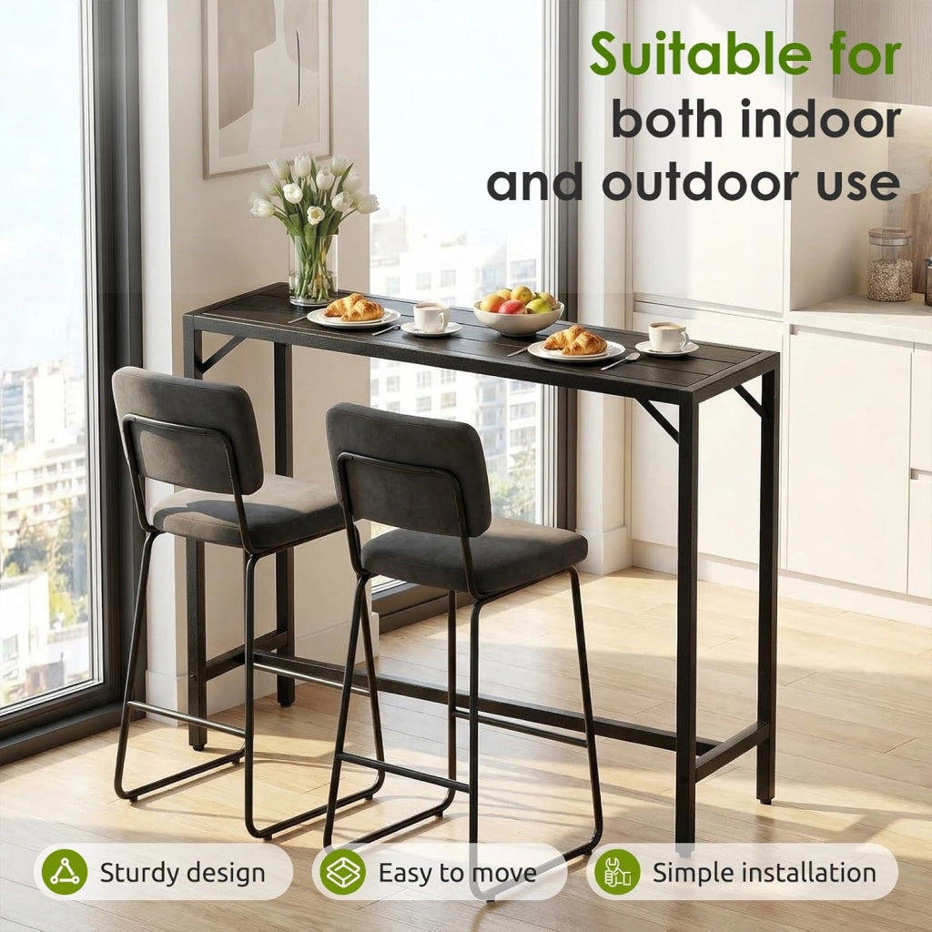 Outdoor Bar Table, 120 x 38 x 98 cm, Tavolo da Giardino Cortile con Piano Impermeabile, Tavolo da Bar Alto con Piedini Regolabili, adatto per Terrazza, Bordo Piscina, Soggiorno, Nero