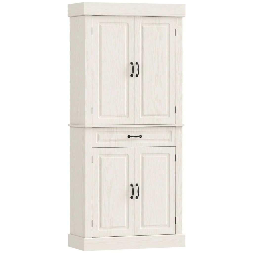 Credenza Cucina con 2 Armadietti e Cassetto in Stile Coloniale, 80x35x180cm Bianco