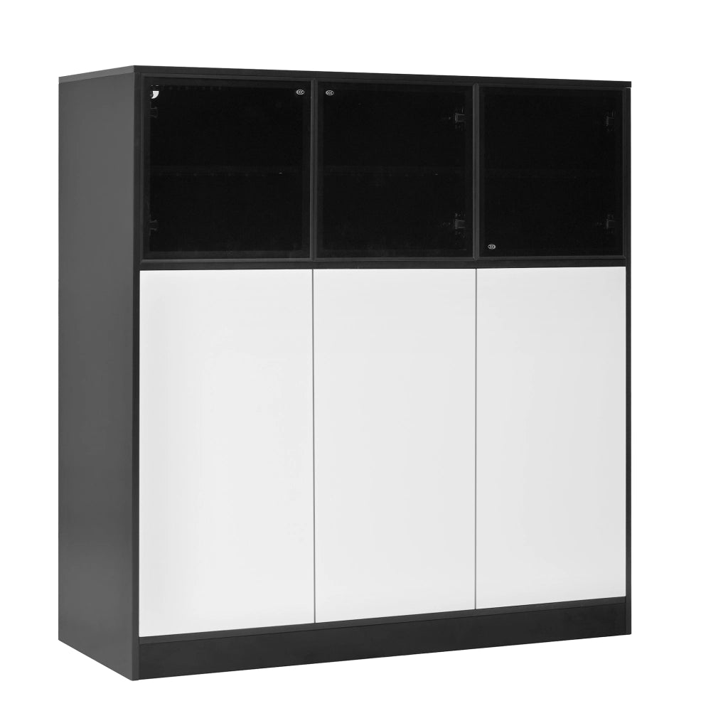 Credenza contenitore con luci LED, 6 ante e 14 scomparti, 100 x 40 x 105 cm, nero e bianco