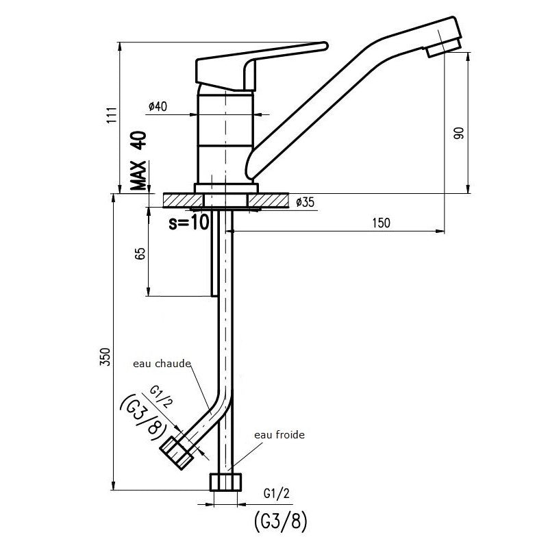 Miscelatore lavabo girevole a braccio lungo COLORADO in ottone cromato