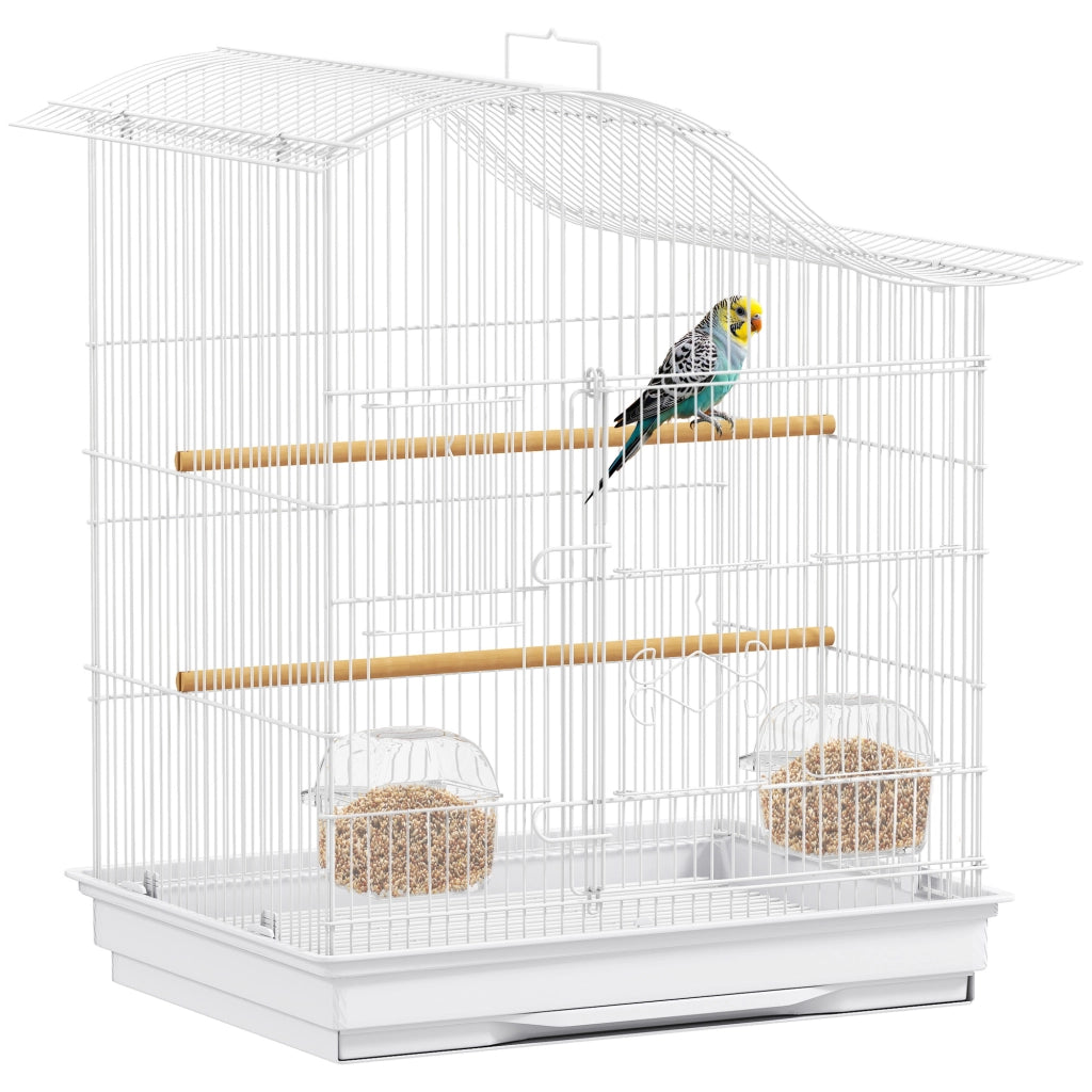 Gabbia per Uccelli ¨C Xylo ¨C 4 Porte, 2 Ciotole, 2 Posatoi, Metallo e Plastica, 47.5x36x54.5 cm, Bianco