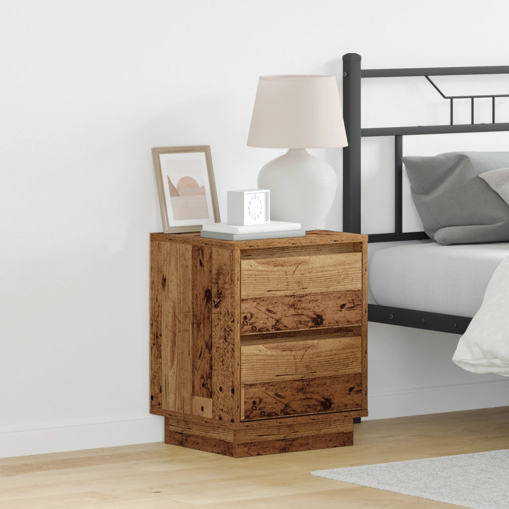 Comodini con Luci LED 2 pz Vecchio Legno 39x34.5x50 cm