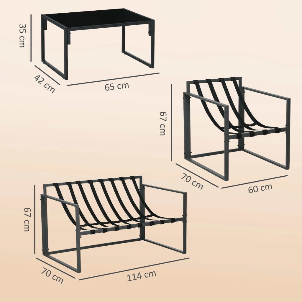 Set 4 Pezzi da Giardino con Divanetto 2 Poltrone e Tavolino in Acciaio, Poliestere e Cotone PP Beige e Grigio