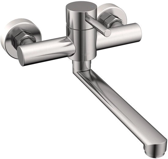 Valvola di scarico per vasca da bagno da parete, 360° giratoria, rubinetto a singola maniglia in acciaio inox, freddo e caldo