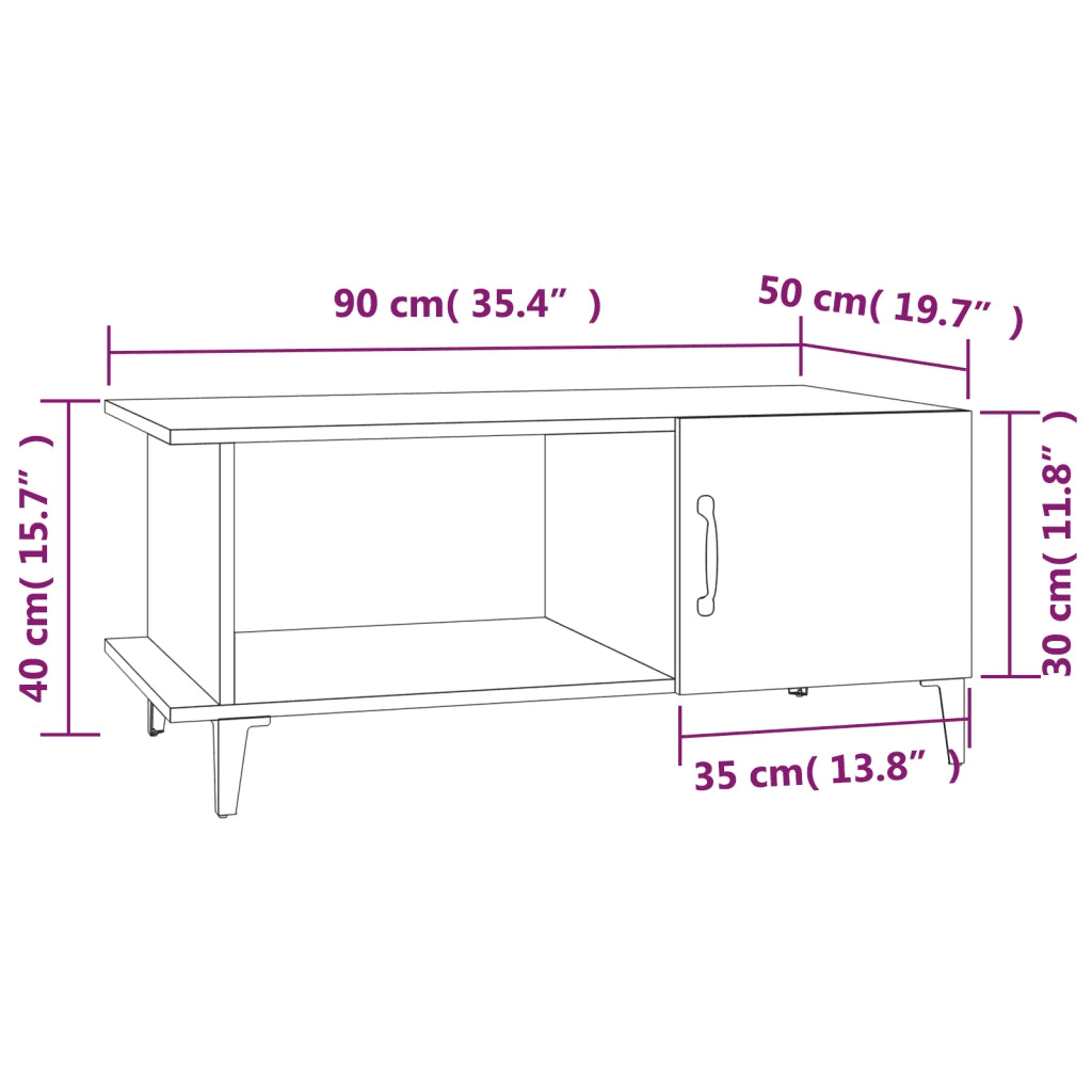 Tavolino da Salotto Rovere Marrone 90x50x40cm Legno Multistrato 817548