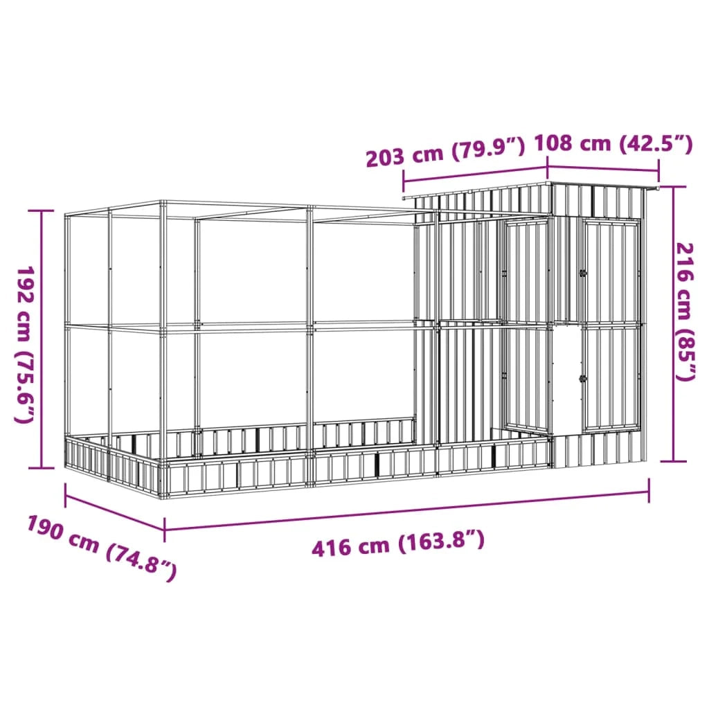 Voliera a gabbia con estensione in argento 416 x 203 x 216 cm acciaio argento 02_0045653