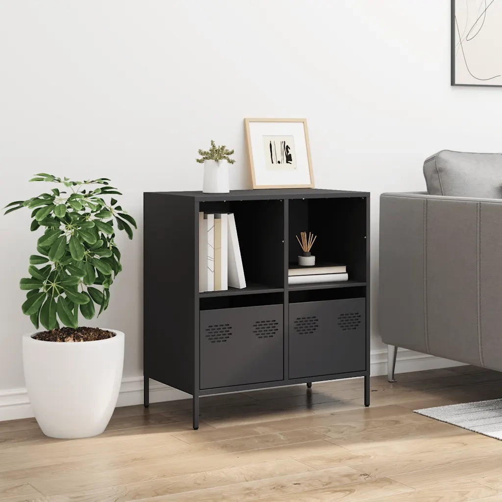 Credenza Nera 68x39x73,5 cm in Acciaio Laminato a Freddo