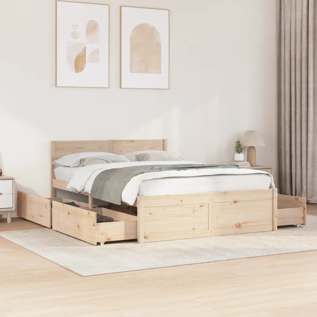 Letto matrimoniale | Letto per adulti | Letto senza Materasso 120x200 cm in Legno Massello di Pino