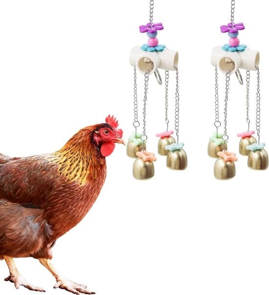 Set di 2 giochi per galline con disegno colorato e campanelli - ideale per galline, oche, anatre e altri uccelli.