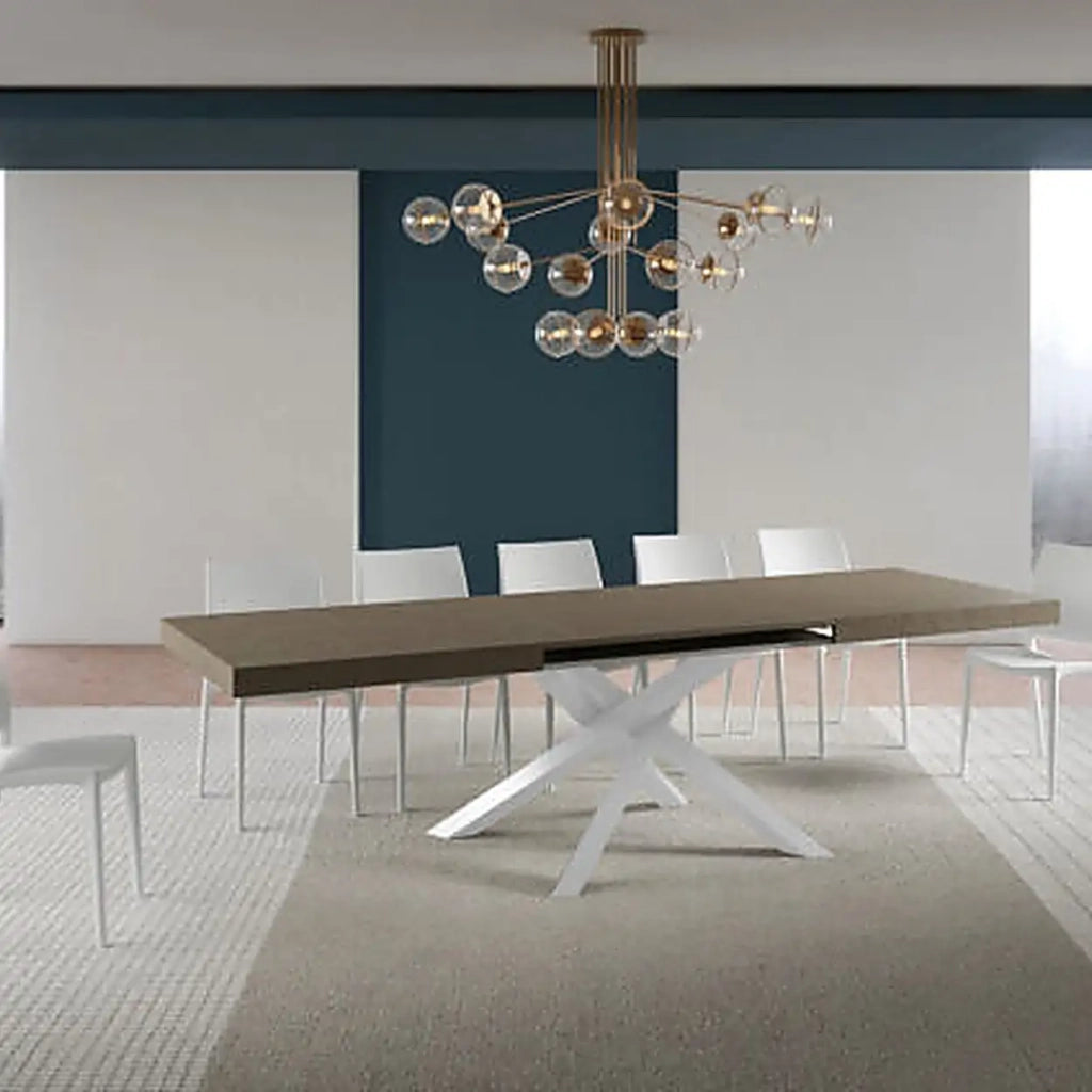 Tavolo allungabile 180/440x90 cm Volantis tortora gambe bianche
