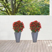Due topiary di buxus in vaso rosso, 69 cm, plastica, verde, impianti artificiali di giardino, piante artificiali per esterni