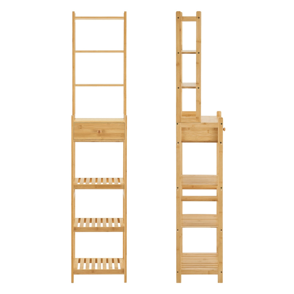 Scaffale a Torre in Bambù 'Siilinjärvi' con Cassetto e 7 Ripiani Portaoggetti [en.casa]