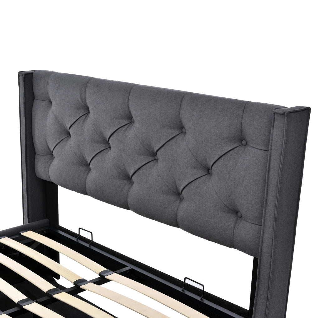 Letto imbottito grigio 140x200 cm con contenitore idraulico e materasso H3