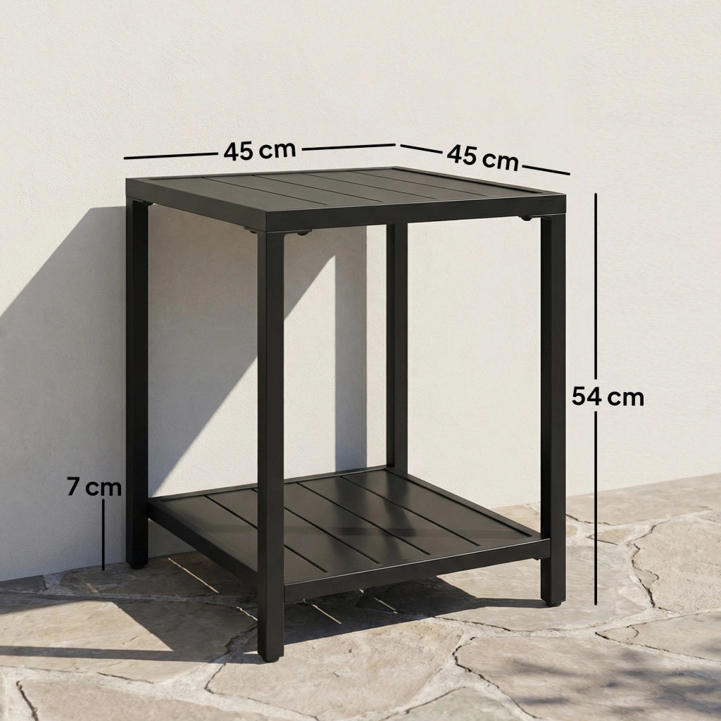 Tavolino da giardino a 2 livelli in metallo ¨C Zephmum ¨C 45x45x54 cm, nero